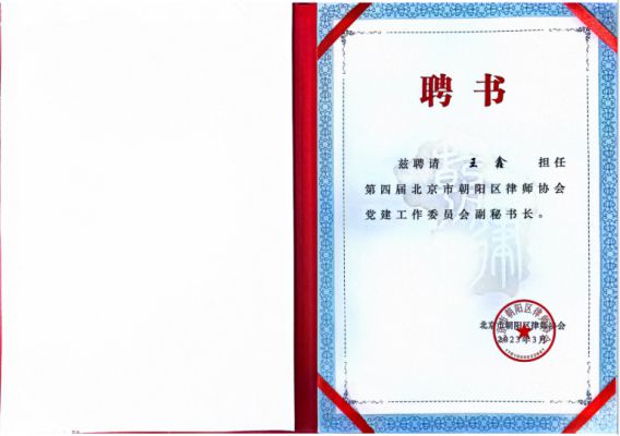 王鑫律师担任第四届北京市朝阳区律师协会党